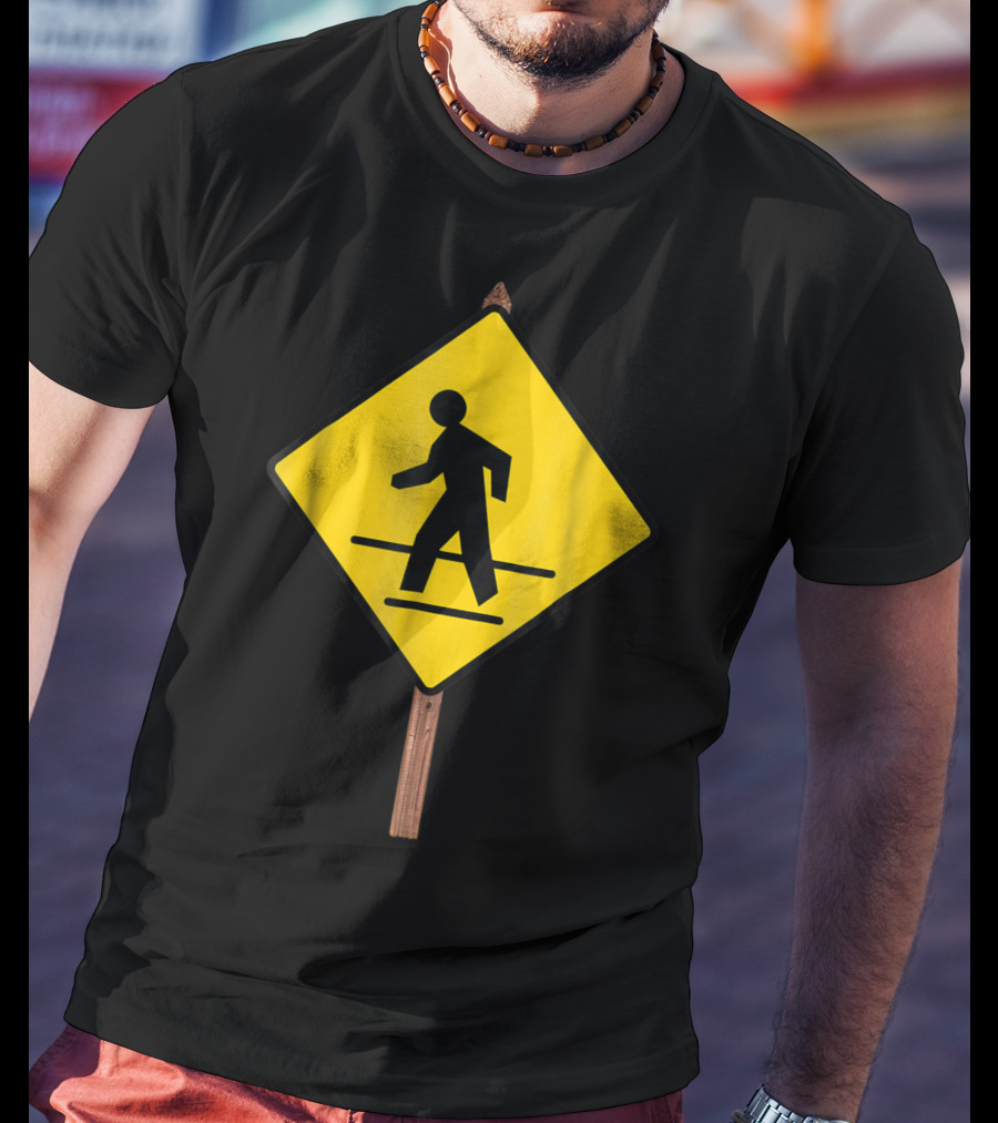Pedestrian Crossing Road Sign Yellow Diamond Traffic T-Shirt