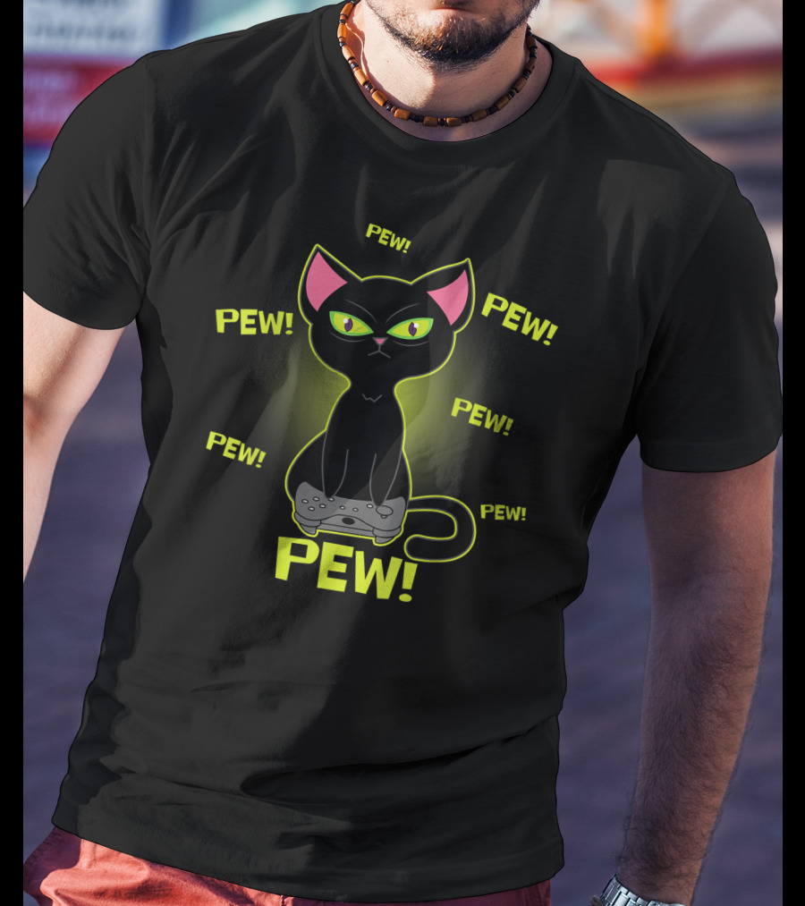 Pew Pew Black Cat Video Game Lovers Funny Cat Gamer T-Shirt