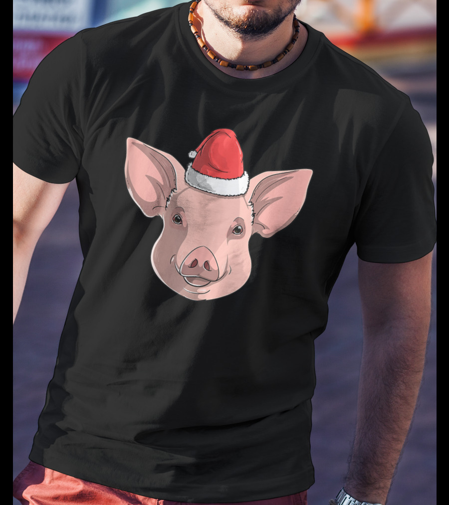 Pig Wearing Santa Claus Hat Christmas Holiday T-Shirt