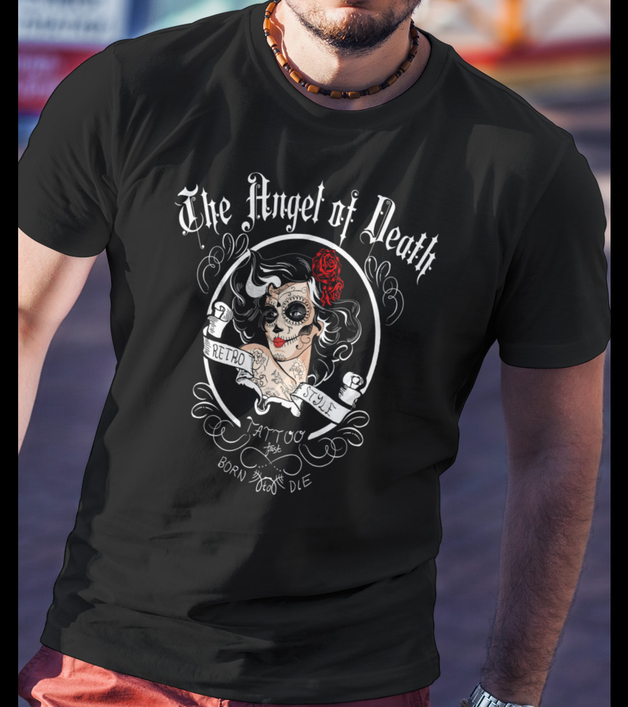 The Angel Of Death Retro Style Tattoo Born To Ride T-Shirt