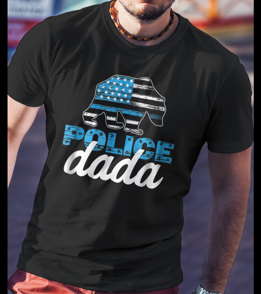 Police Dada Thin Blue Line Bear American Flag T-Shirt