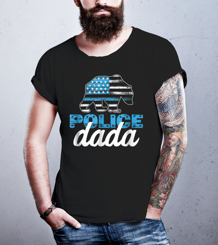 Police Dada Thin Blue Line Bear American Flag T-Shirt