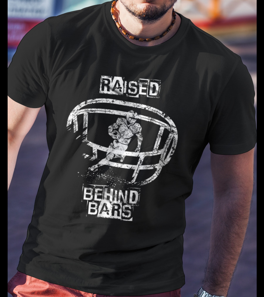 Raised Behind Bars Football Helmet And Player T-Shirt