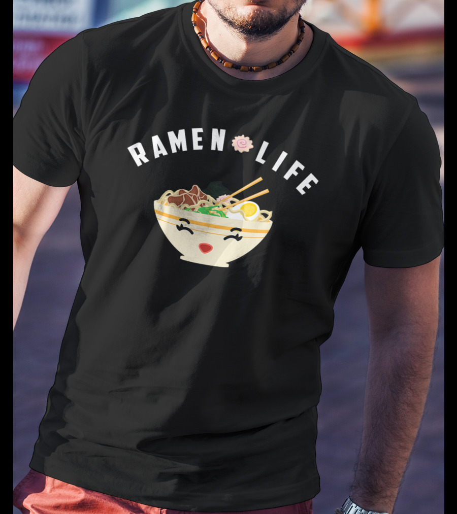 Ramen Life Cool Noodle Soup Addicts Happy Face Bowl T-Shirt