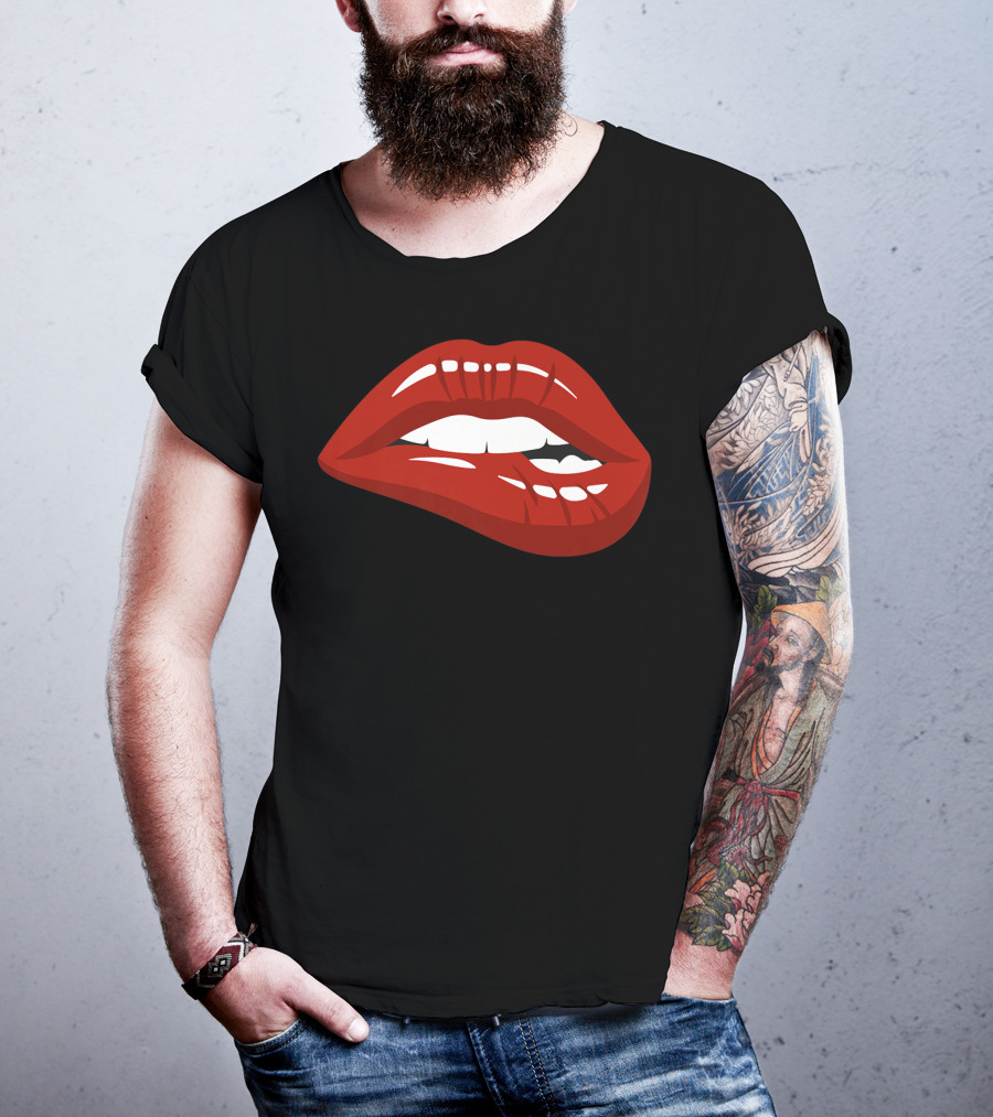 Red Lips Biting Lipstick Makeup Iconic Red Pout T-Shirt