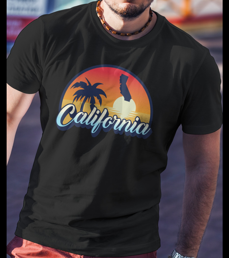 Retro California Beach Vintage Cali Pride Sunset Palm Trees T-Shirt