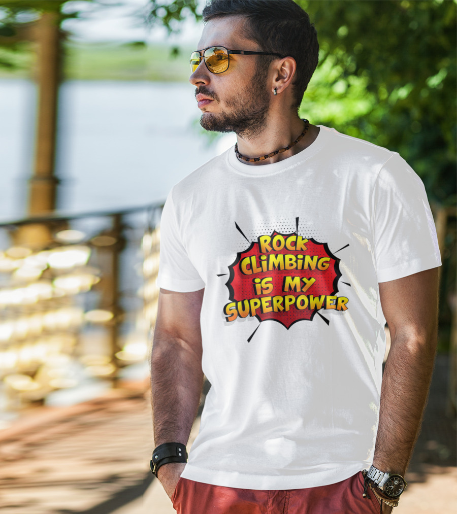 Rock Climbing Is My Superpower Comic Burst T-Shirt