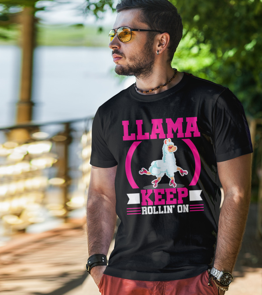 Llama Keep Rollin' On Funny Skater Derby Skating T-Shirt