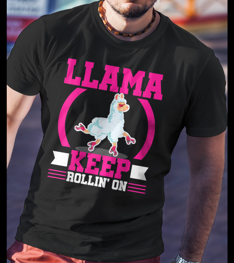 Llama Keep Rollin' On Funny Skater Derby Skating T-Shirt