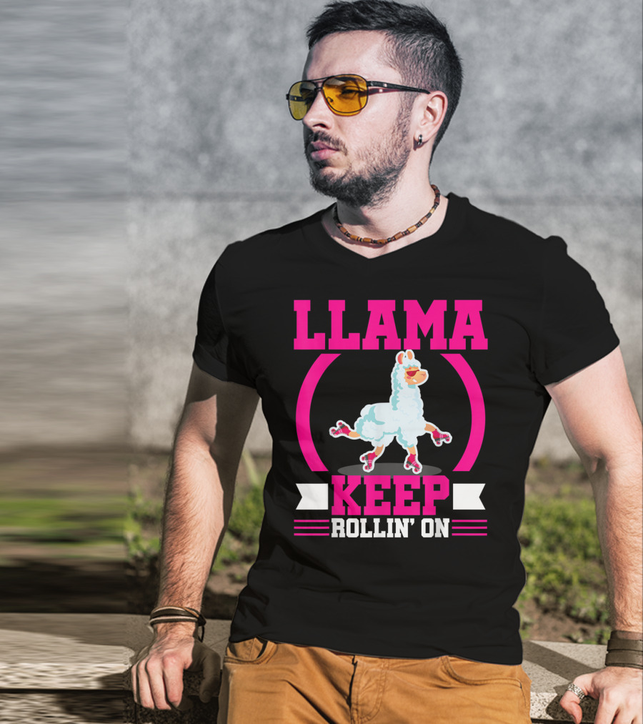 Llama Keep Rollin' On Funny Skater Derby Skating T-Shirt