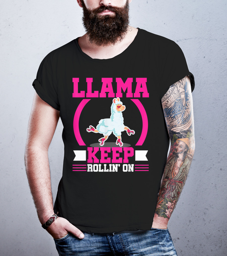 Llama Keep Rollin' On Funny Skater Derby Skating T-Shirt