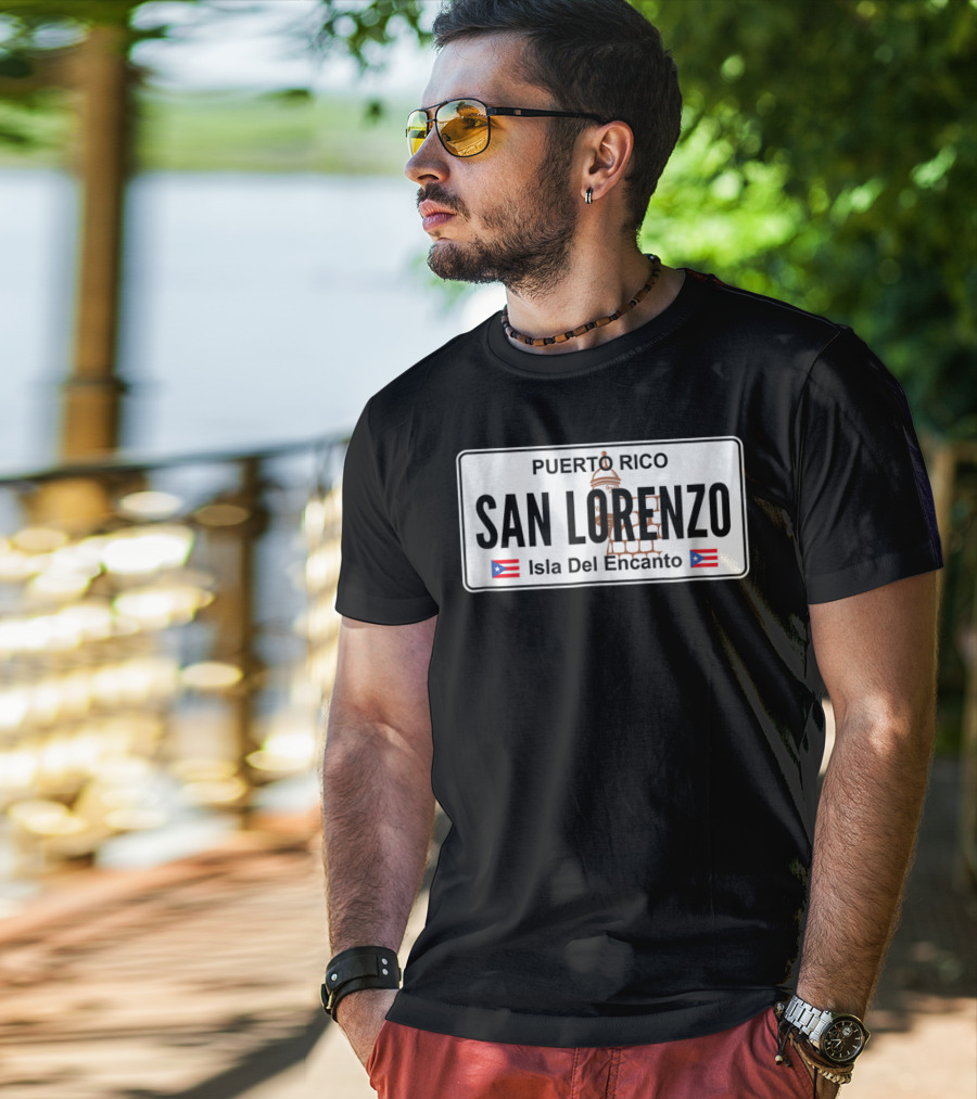 San Lorenzo Puerto Rico Isla Del Encanto License Plate T-Shirt