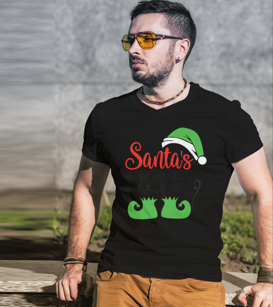 Santa's Crew Christmas Hat And Shoes T-Shirt