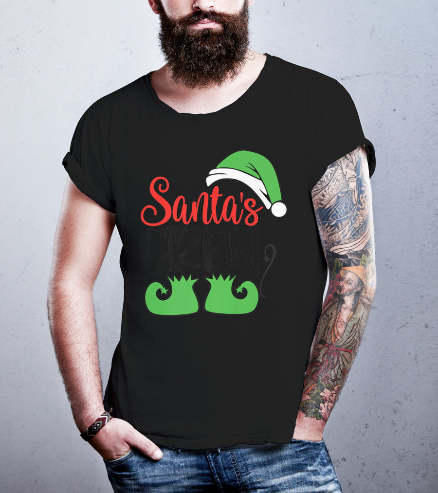 Santa's Crew Christmas Hat And Shoes T-Shirt