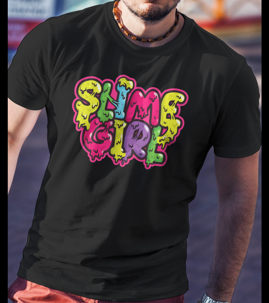 Slime Girl Birthday Party Queen Colorful Dripping Text T-Shirt