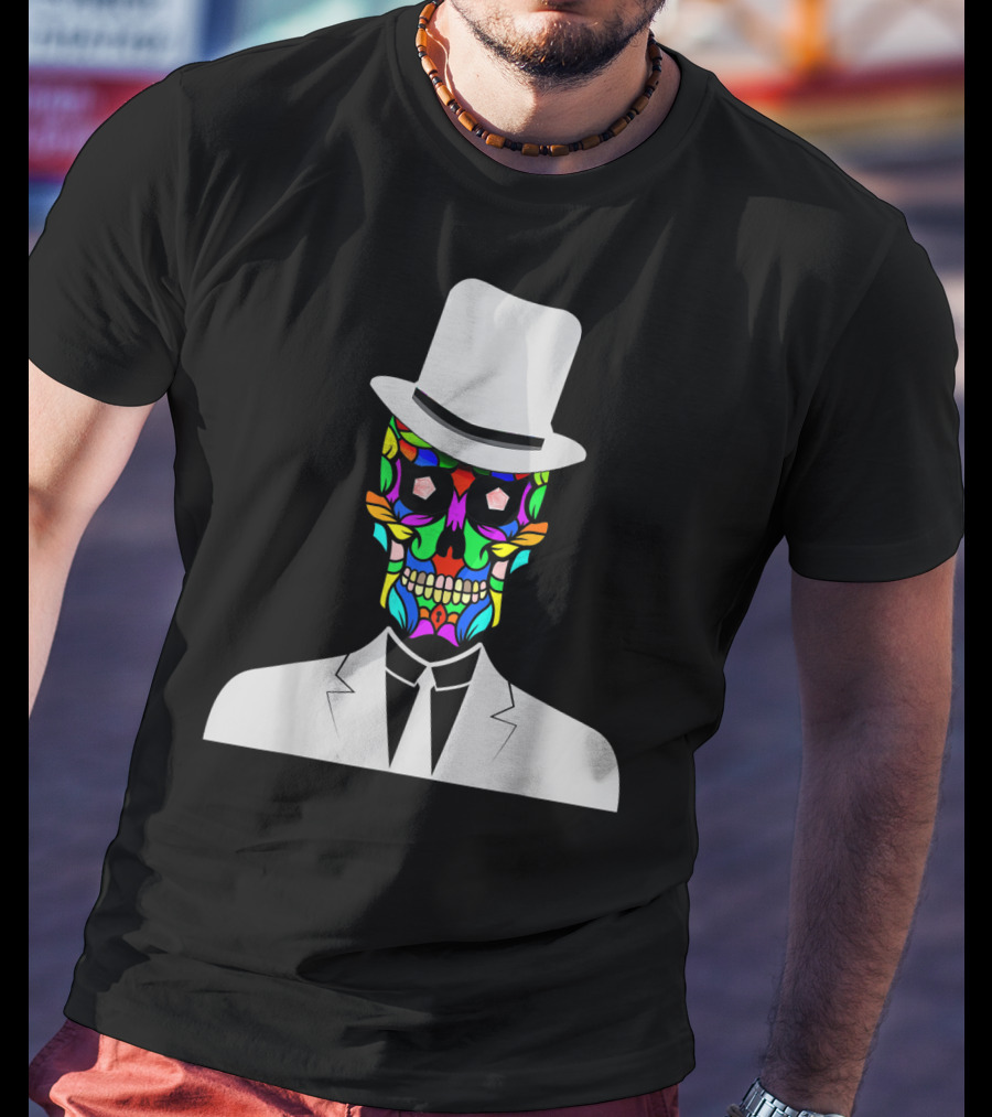 Sugar Skull Baron Samedi Voodoo Colorful Mask In Suit And Top Hat T-Shirt