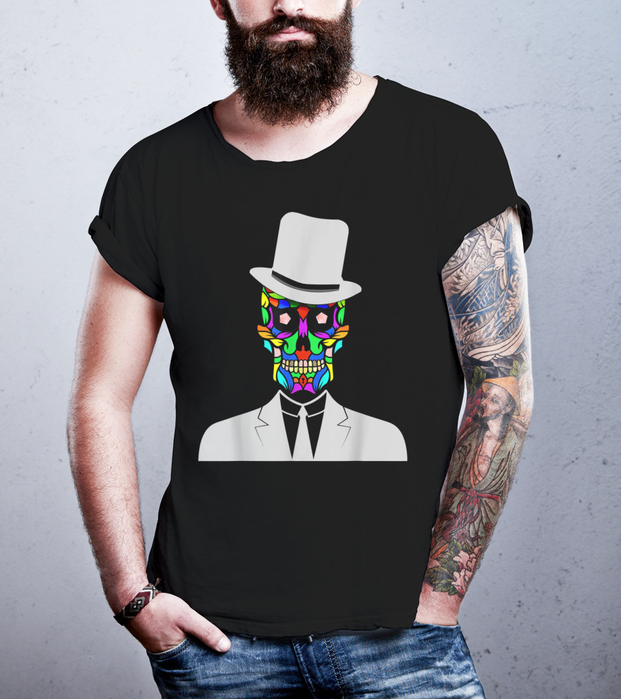 Sugar Skull Baron Samedi Voodoo Colorful Mask In Suit And Top Hat T-Shirt