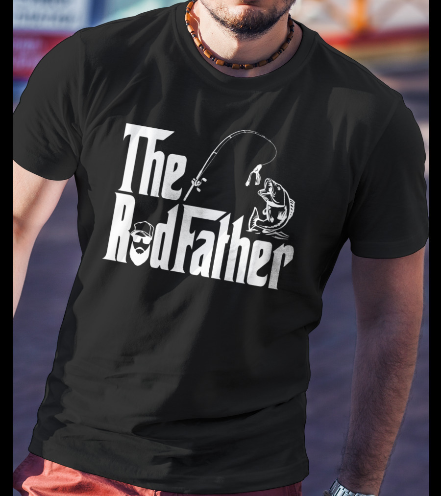 The RodFather Fishing Rod Fish Reel Bearded Man T-Shirt