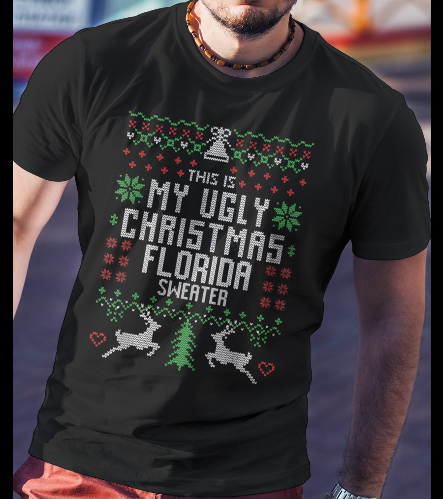 The Is My Ugly Christmas Florida Sweater Reindeer Tree Bells T-Shirt