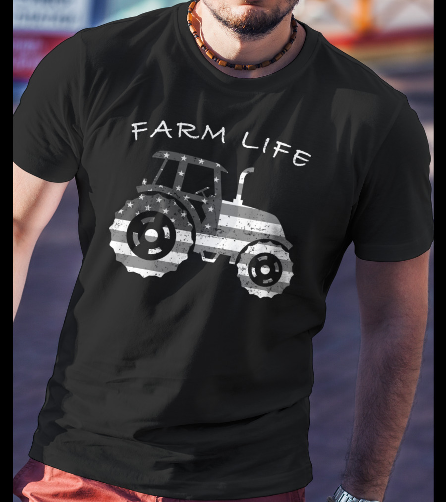 Farm Life Tractor American Flag Farmer T-Shirt