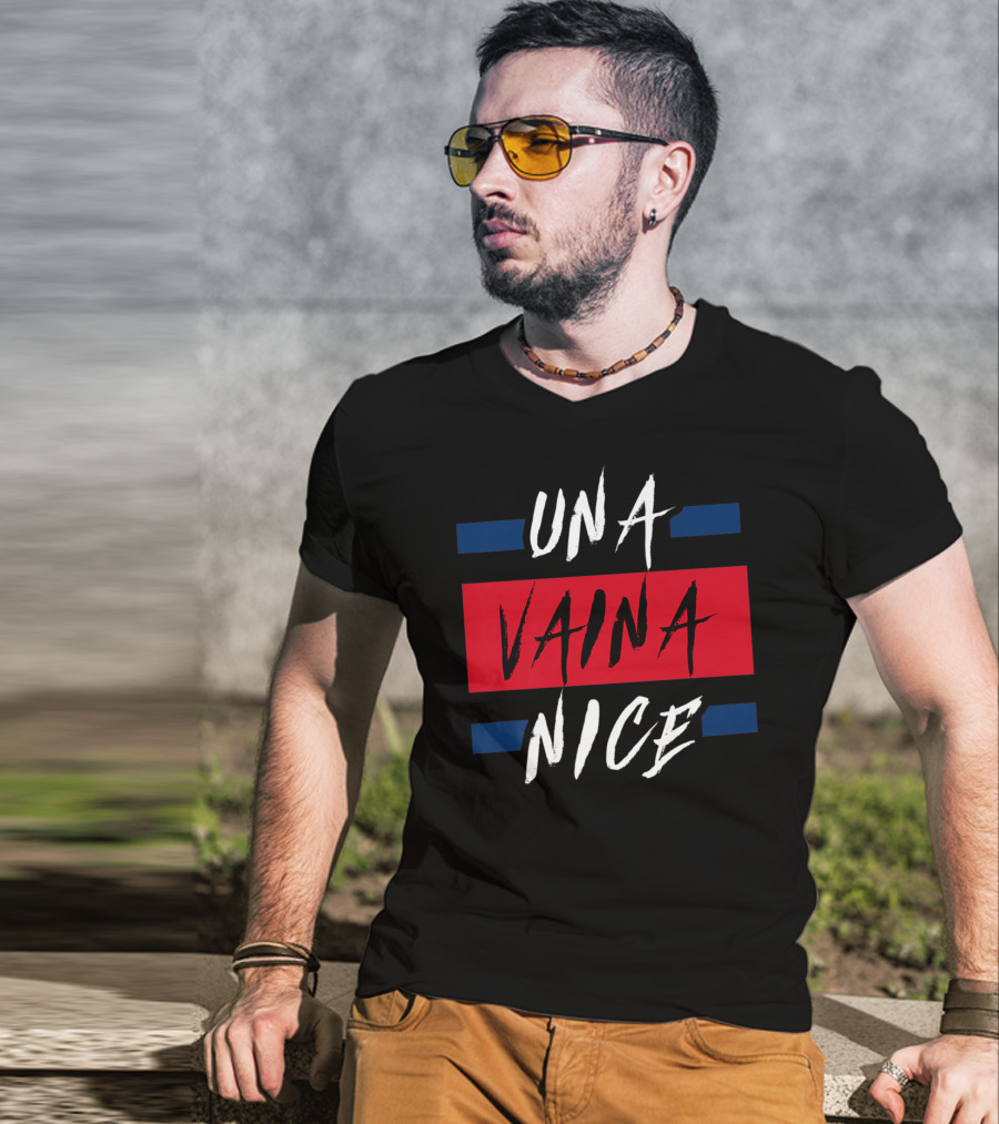 Una Vaina Nice Funny Dominican Bold Red And Blue Text T-Shirt