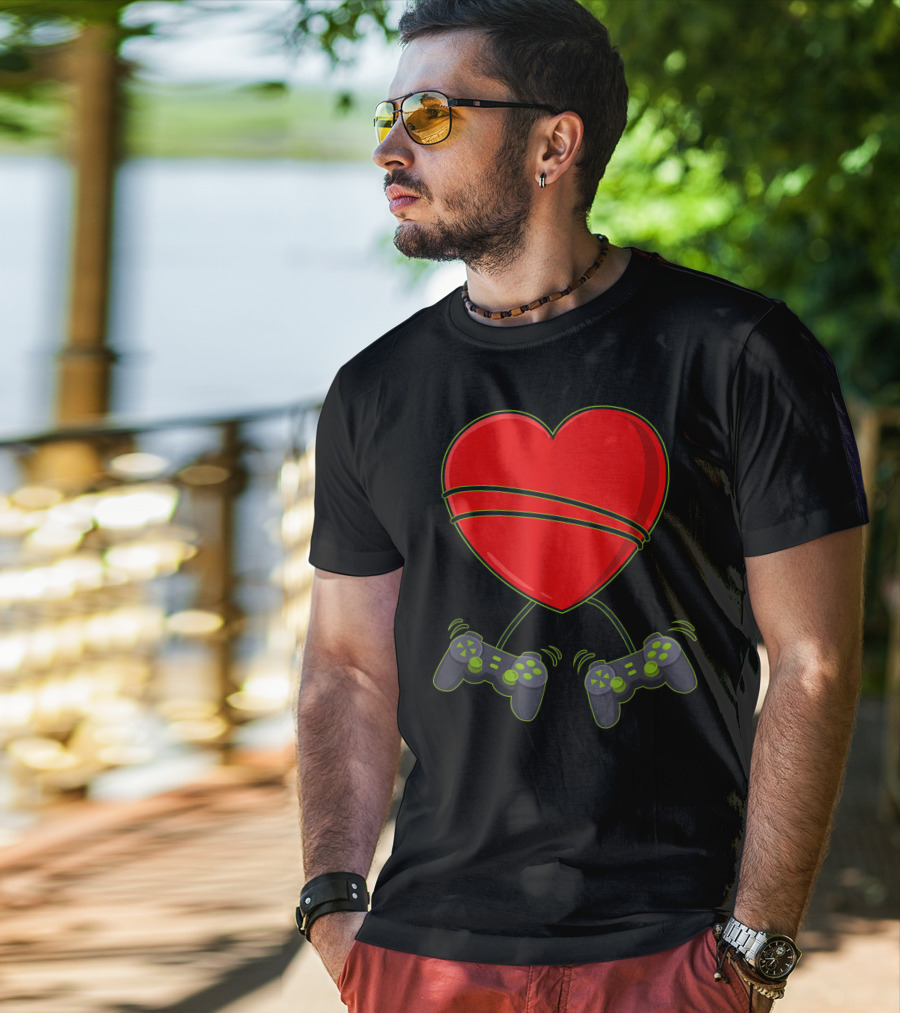 Video Gamer Heart Controllers Valentines Day Love T-Shirt