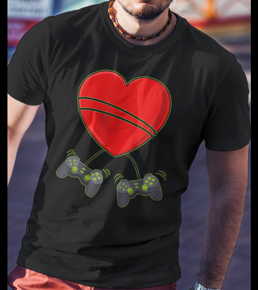 Video Gamer Heart Controllers Valentines Day Love T-Shirt