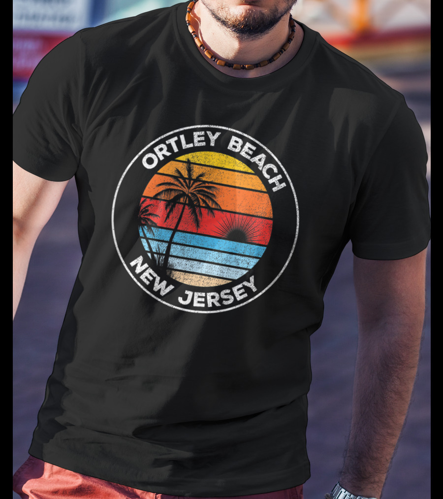 Ortley Beach New Jersey Vintage Sunset Palm Trees Souvenir T-Shirt
