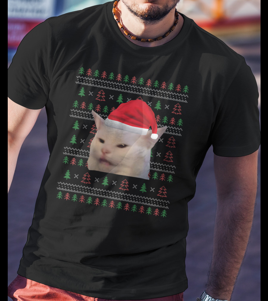 Christmas Confused Cat Meme Ugly T-Shirt