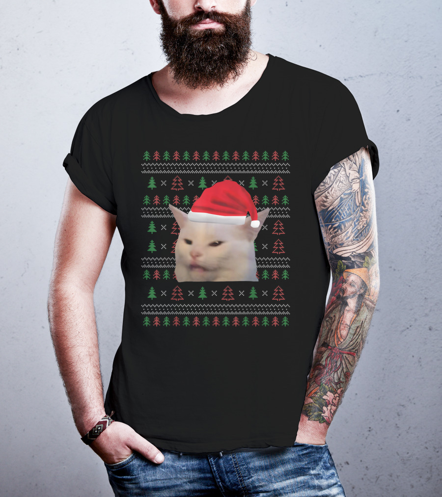 Christmas Confused Cat Meme Ugly T-Shirt