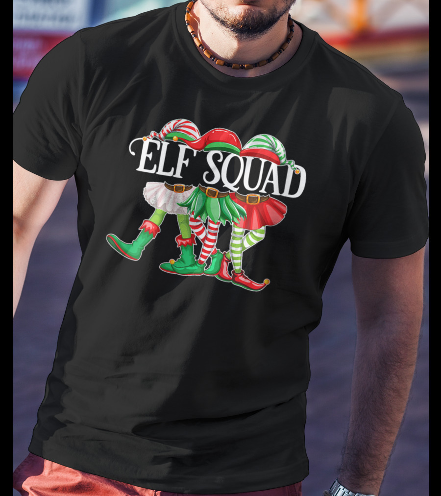ELF SQUAD Christmas Elves In Festive Attire With Candy Cane Stripes T-Shirt