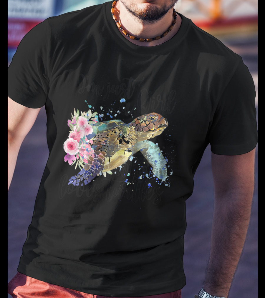 I'm Just A Girl Who Loves Turtles With Floral Turtle T-Shirt