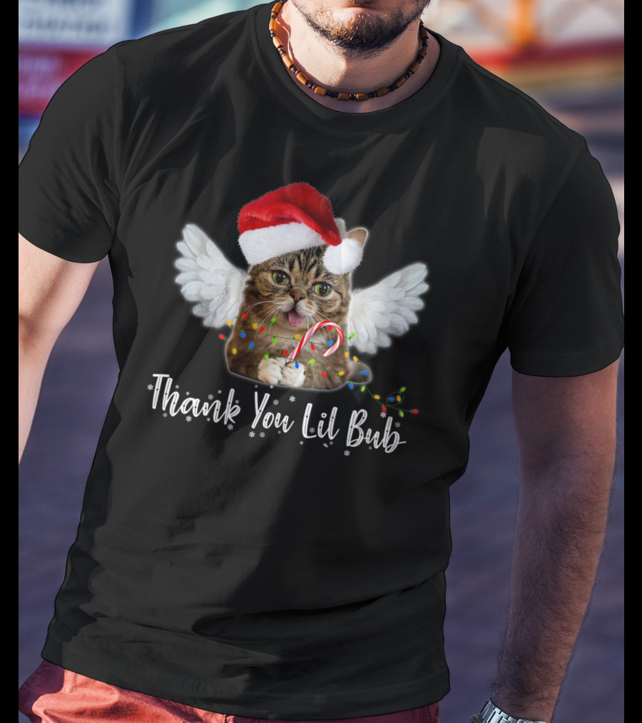 Thank You Lil Bub Angel Cat With Santa Hat And Candy Cane T-Shirt