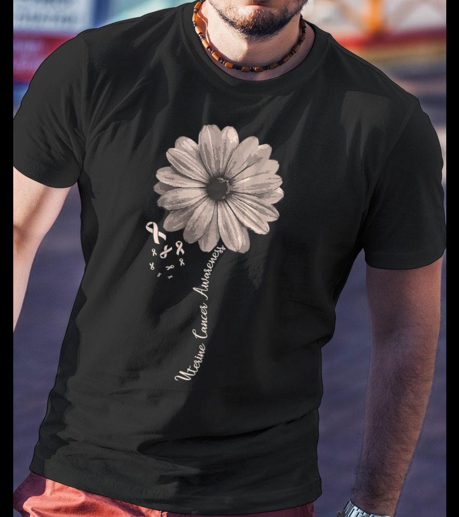 Uterine Cancer Awareness Flower Ribbon T-Shirt