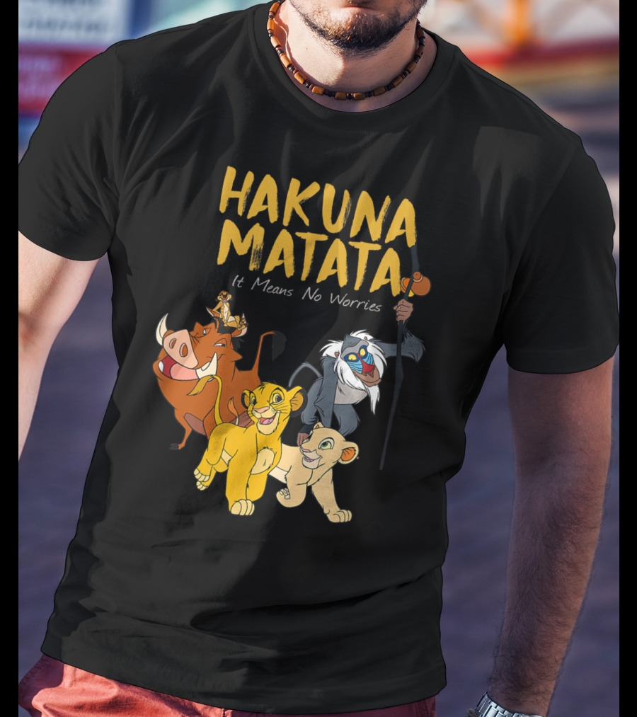 Hakuna Matata Disney Lion King It Means No Worries Characters Rafiki Simba Timon Pumbaa T-Shirt