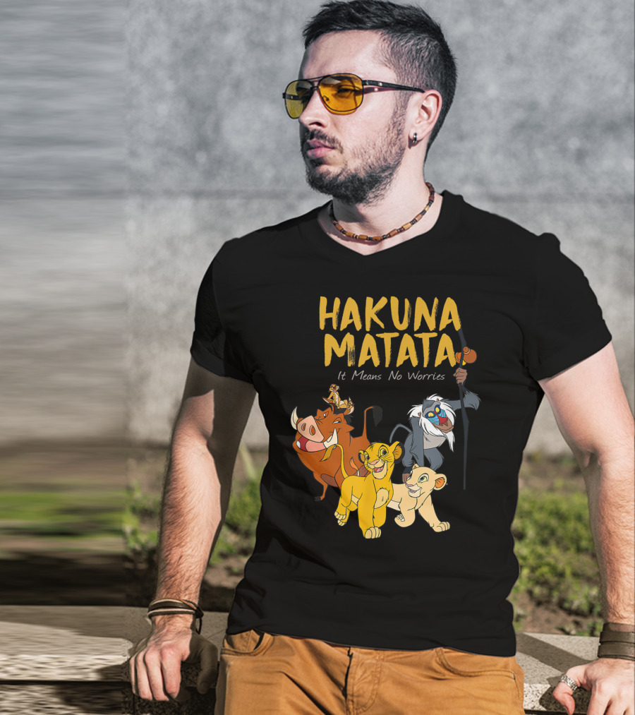 Hakuna Matata Disney Lion King It Means No Worries Characters Rafiki Simba Timon Pumbaa T-Shirt