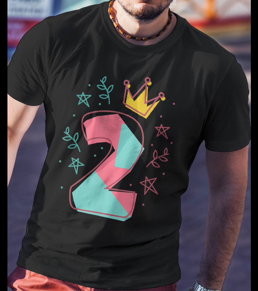 2Nd Birthday Crown Stars Leaves T-Shirt