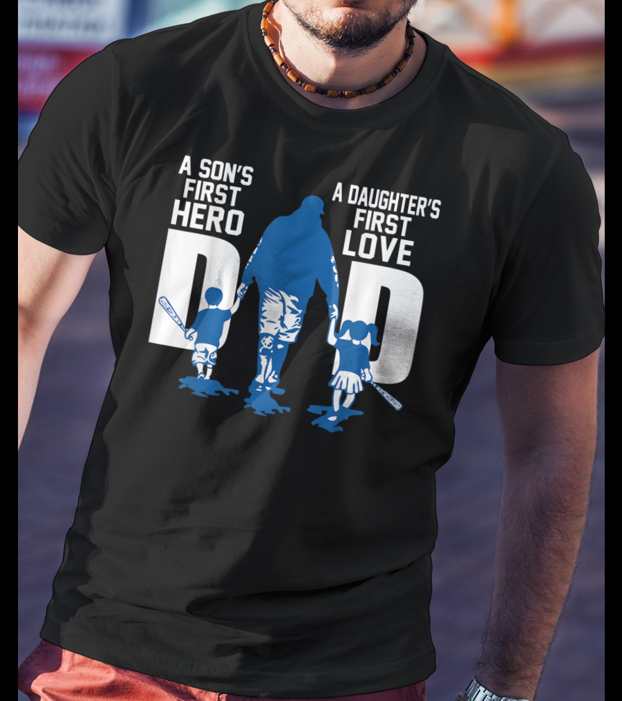 A Son's First Hero A Daughter's First Love Dad Baseball Bat Fatherhood Trio T-Shirt