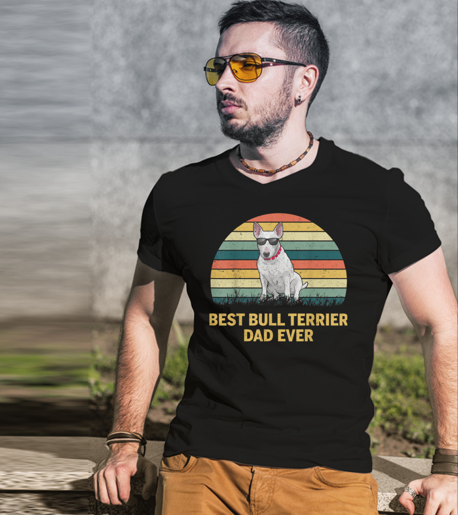 Best Bull Terrier Dad Ever Retro Sunglasses T-Shirt