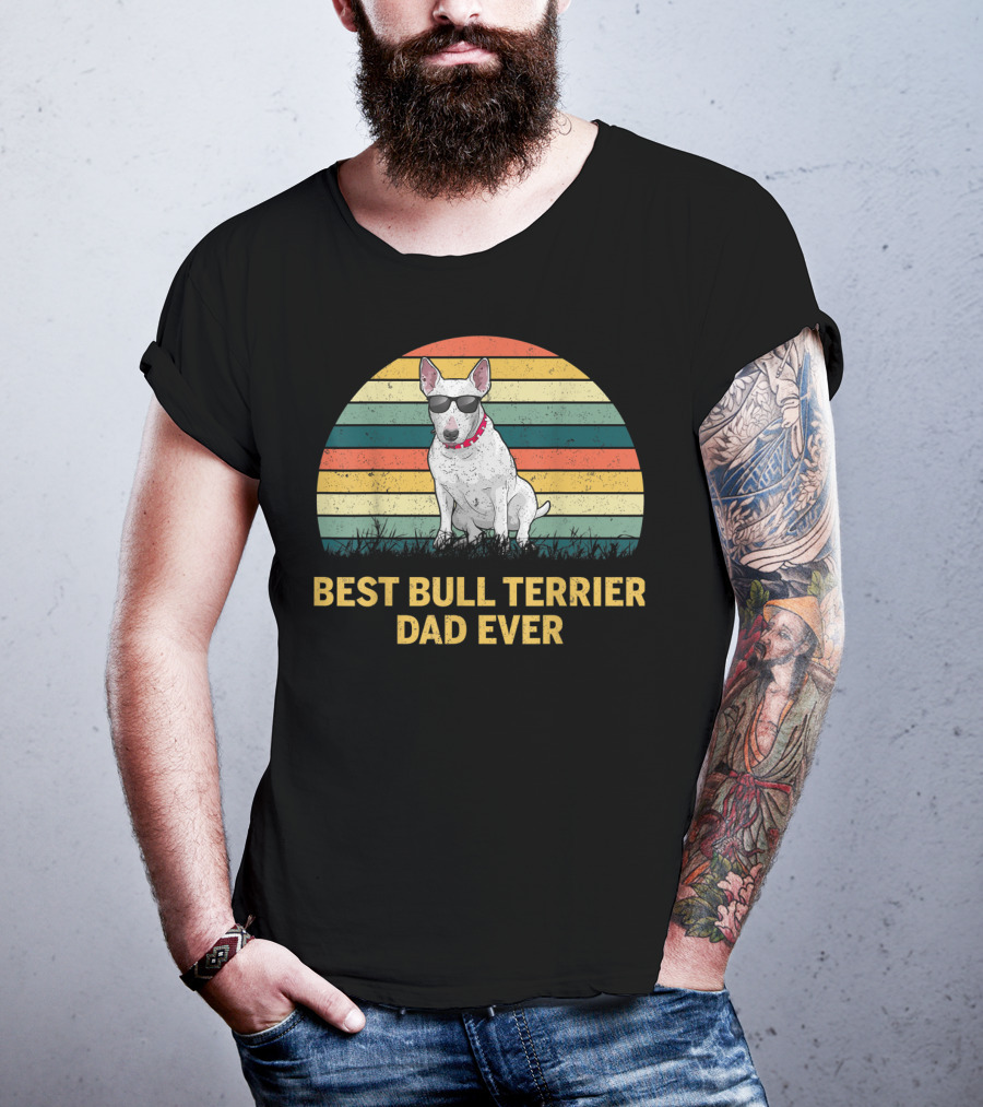 Best Bull Terrier Dad Ever Retro Sunglasses T-Shirt