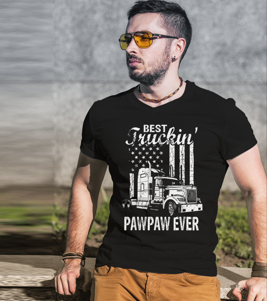 Best Truckin' Pawpaw Ever American Flag Truck T-Shirt