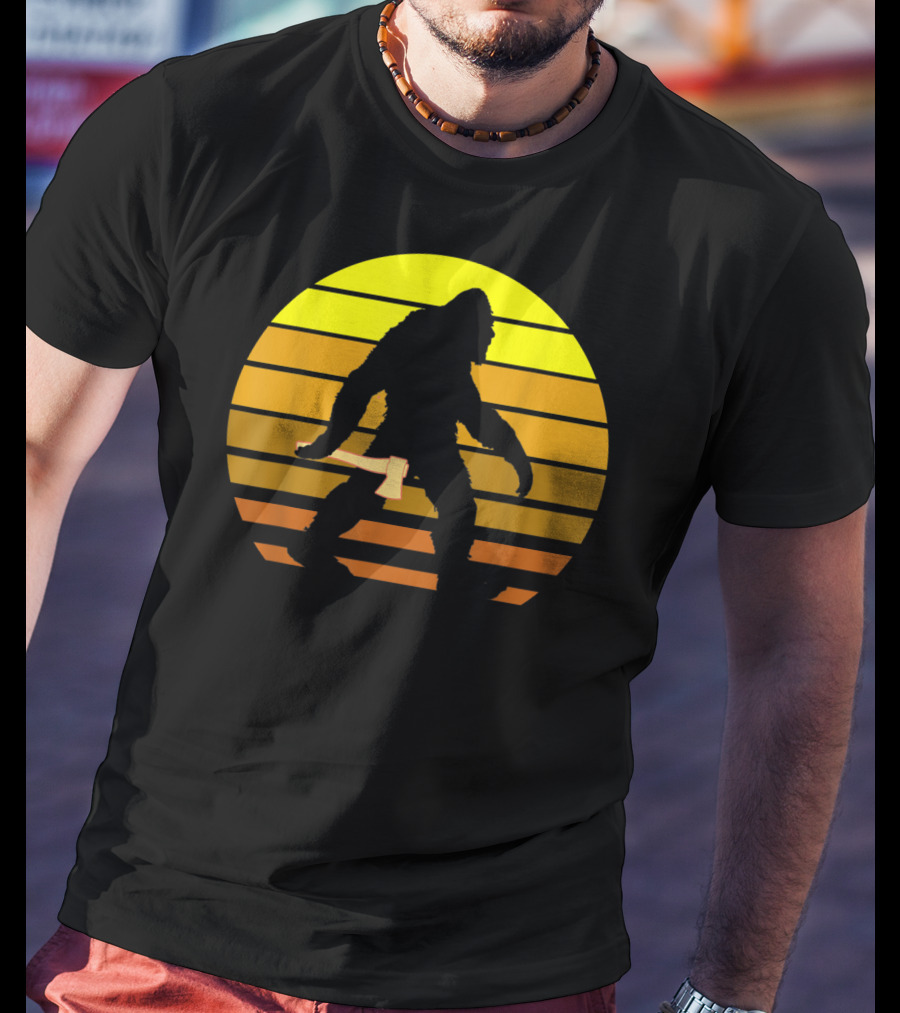 Big Foot Axe Thrower Father's Day Sunset T-Shirt