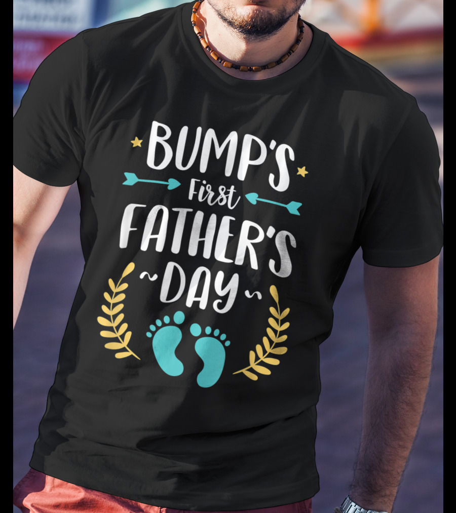 Bump's First Father's Day Baby Footprints Arrows And Stars T-Shirt