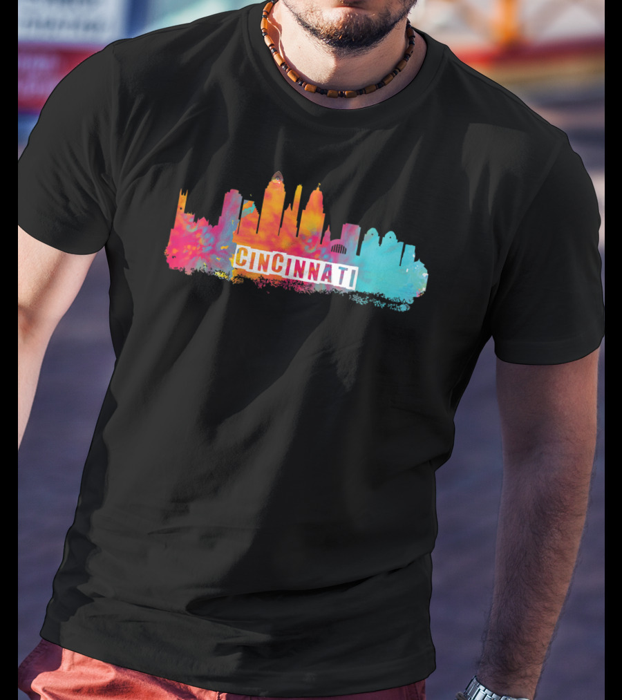 Cincinnati Ohio Watercolor Skyline Cincinnati State Pride T-Shirt