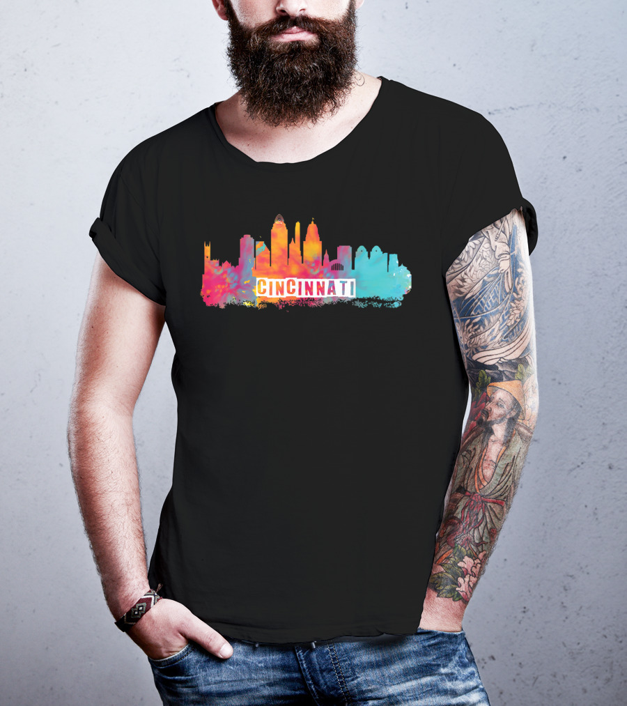 Cincinnati Ohio Watercolor Skyline Cincinnati State Pride T-Shirt