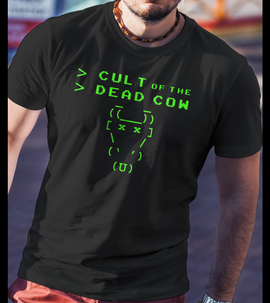 Cult Of The Dead Cow ASCII Art Green Text T-Shirt