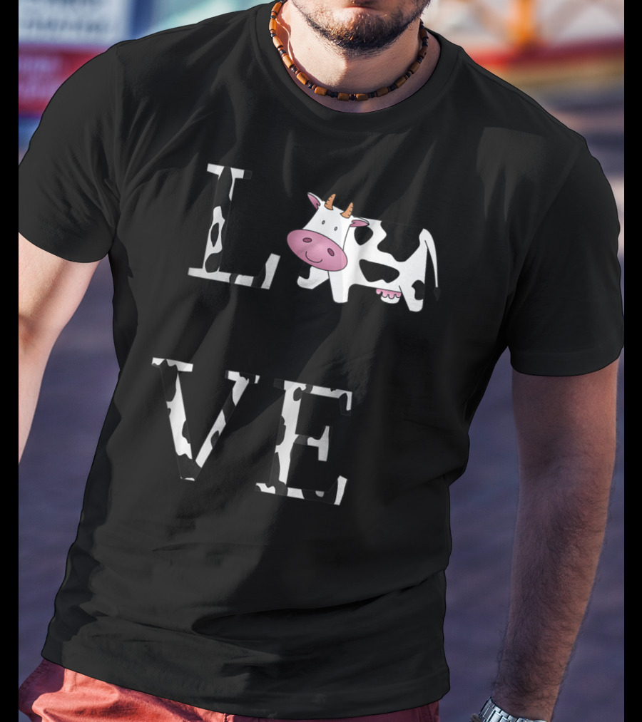 Cow Print LOVE With Cute Cow Face T-Shirt