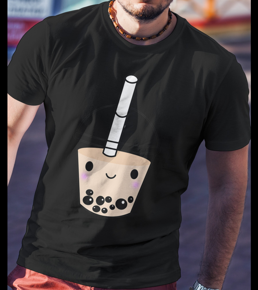 Cute Kawaii Boba Milk Tea Lover With Smiling Bubble Face T-Shirt