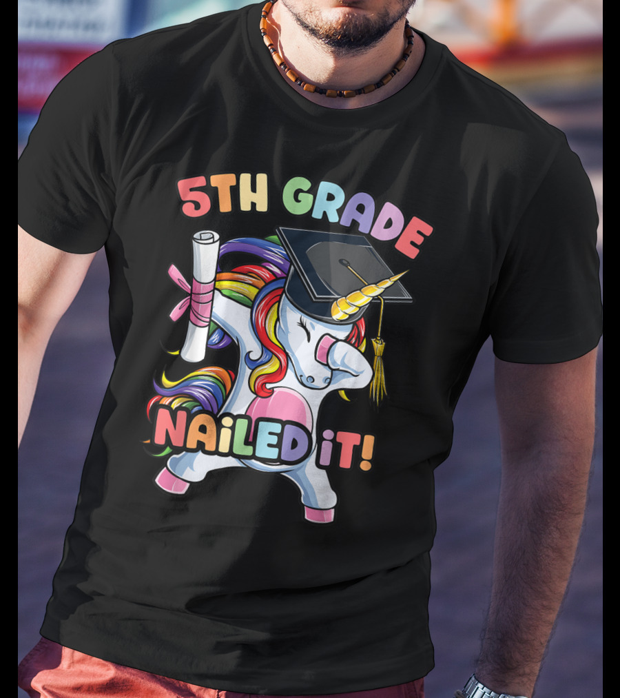 5th Grade Nailed It Dabbing Unicorn Graduation Girls T-Shirt