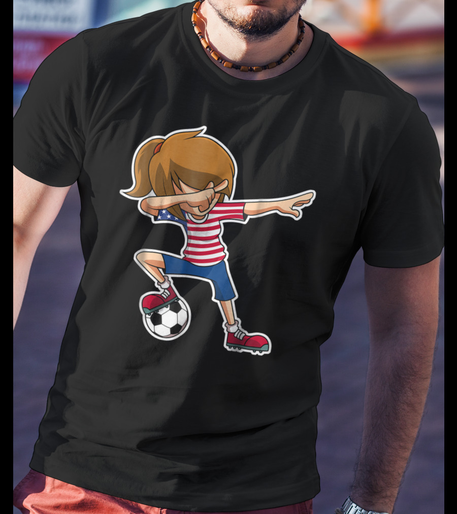 USA Soccer Girl Dabbing Pose With American Flag Jersey T-Shirt